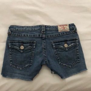 True Religion Joey distressed denim cutoff shorts
